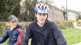 Josh and Joe outside Bodmin Jail at the Bodmin end of the Camel Trail, 19.5 miles into the ride